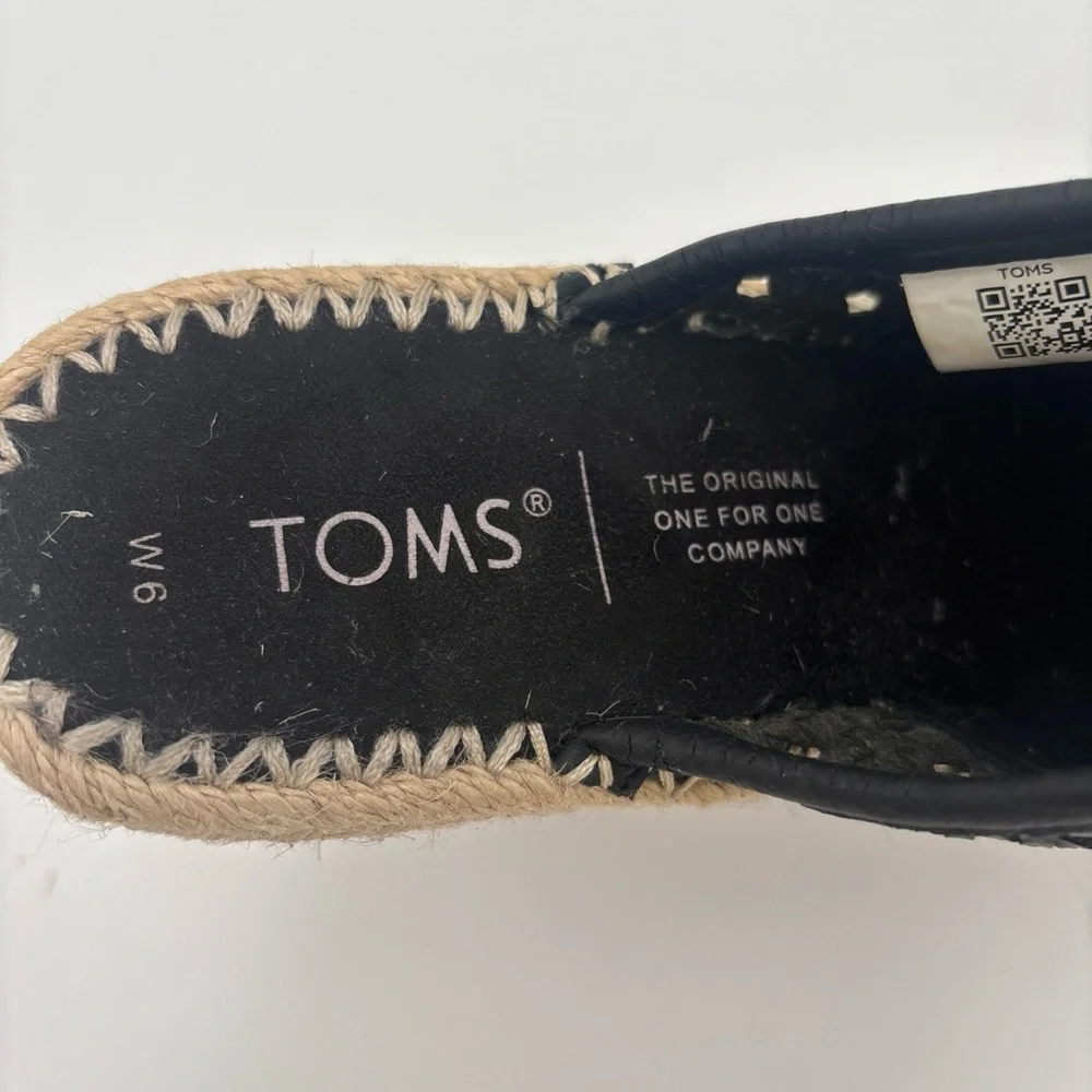 TOMS Black Woven Wedges with‎ Tan Espadrille